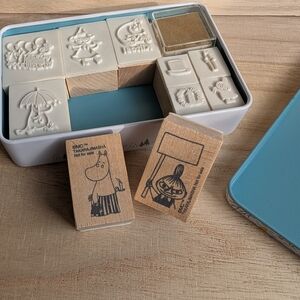 Moomin Character Stamp Set With 2 Ink Pads In Metal Box (Never Used)